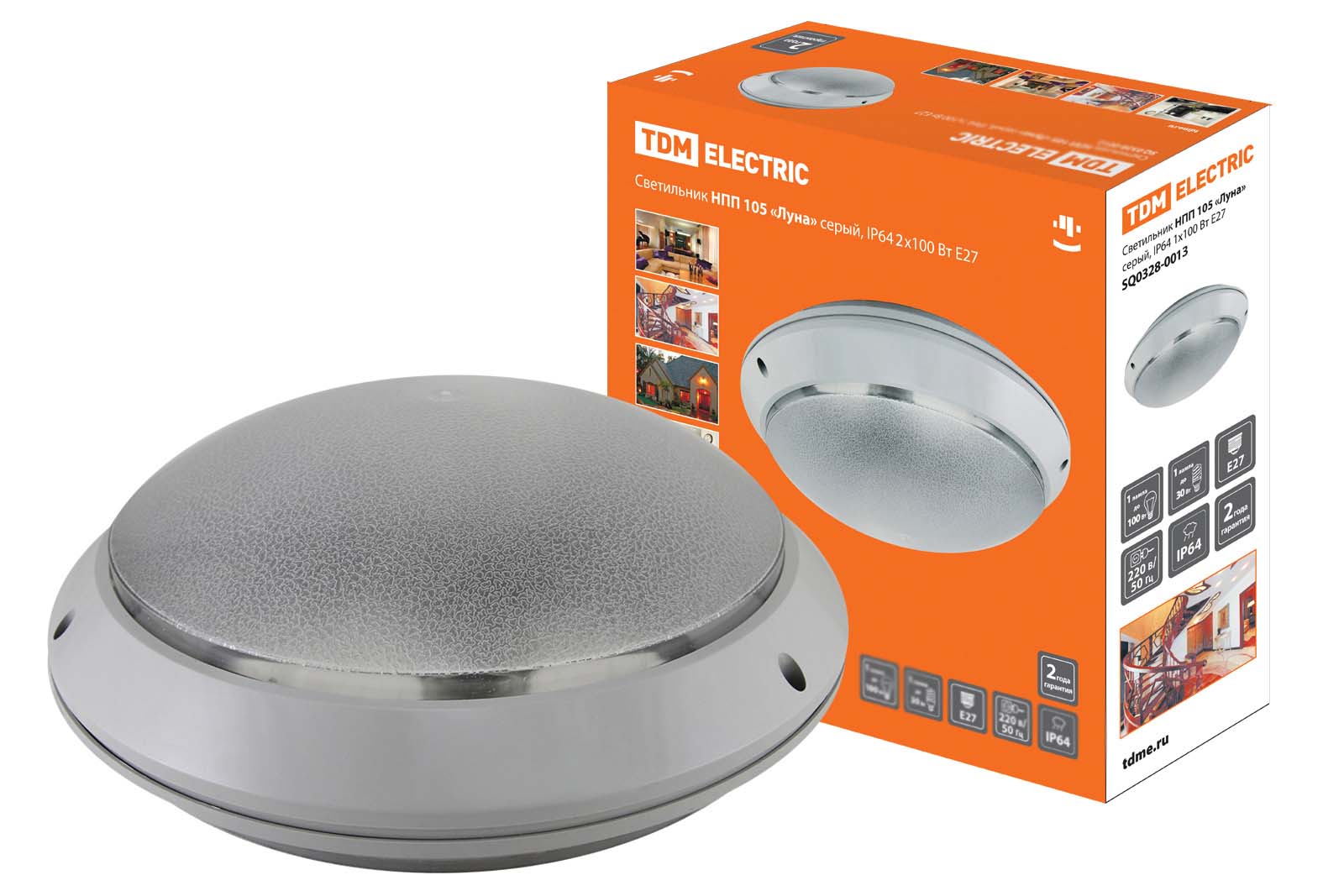 "Светильник НПП 105 ""Луна"" серый, IP64 2х60 Вт Е27 TDM" SQ0328-0013
