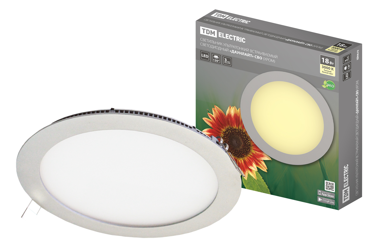"Светильник ультратонкий встраиваемый светодиодный ""Даунлайт"" СВО (хром) 18 Вт 3000К TDM " SQ0329-0015