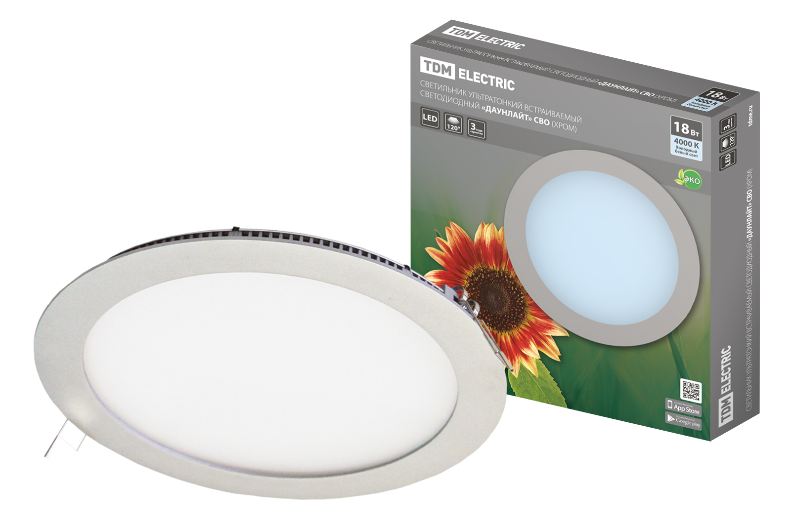 "Светильник ультратонкий встраиваемый светодиодный ""Даунлайт"" СВО (хром) 18 Вт 4000К TDM " SQ0329-0016