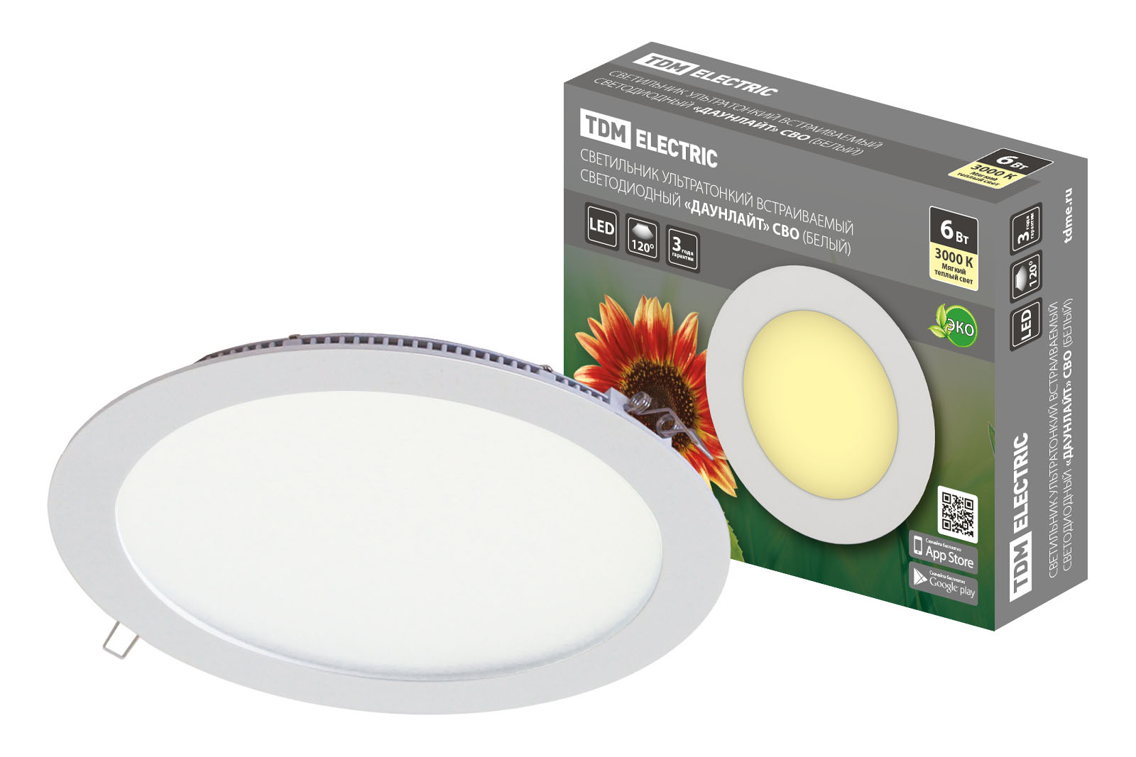 "Светильник ультратонкий встраиваемый светодиодный ""Даунлайт"" СВО (белый) 6 Вт 3000К TDM " SQ0329-0027