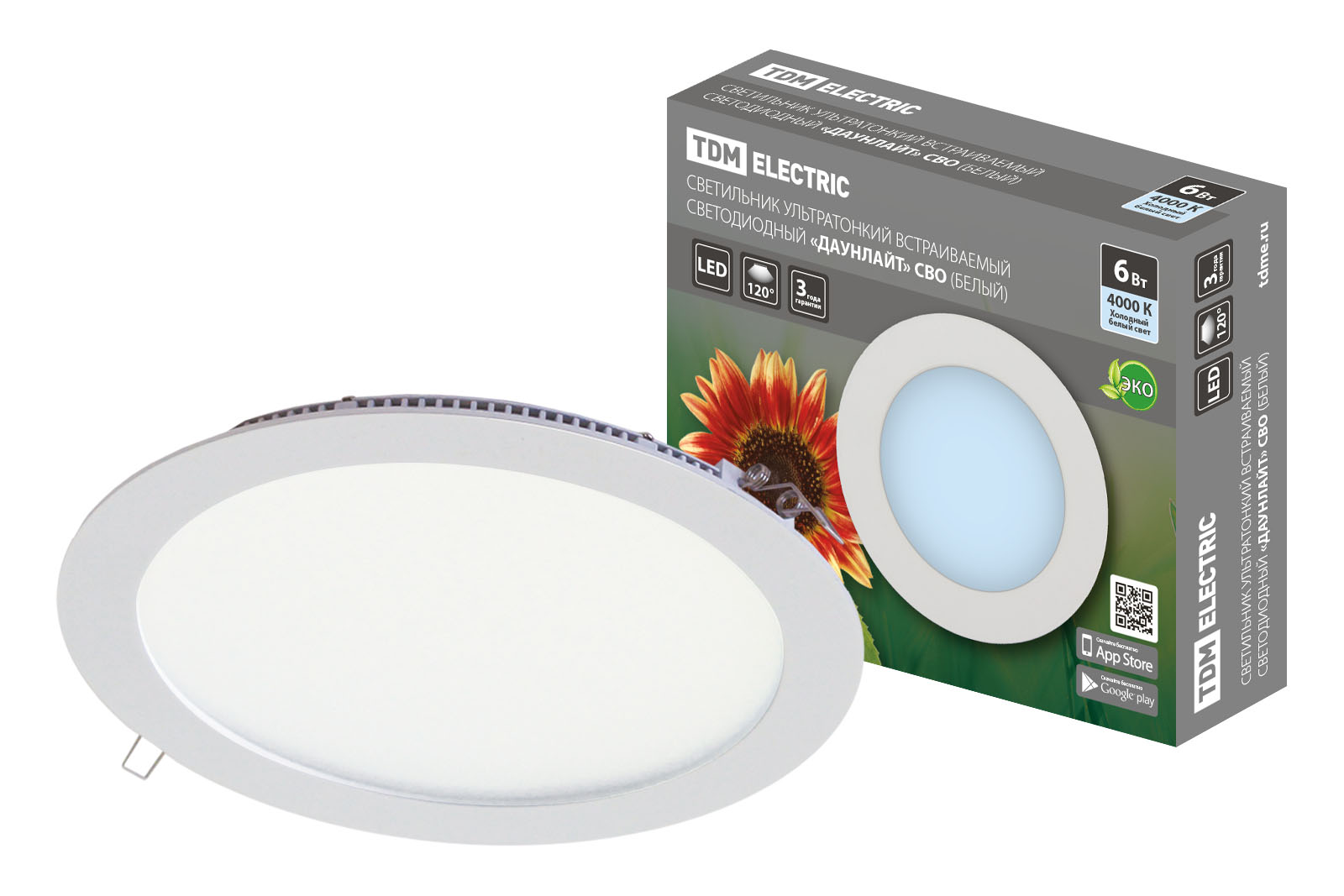 "Светильник ультратонкий встраиваемый светодиодный ""Даунлайт"" СВО (белый) 6 Вт 4000К TDM" SQ0329-0028