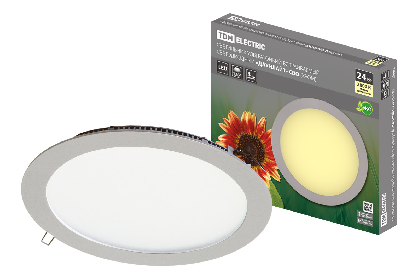 "Светильник ультратонкий встраиваемый светодиодный ""Даунлайт"" СВО (хром) 24 Вт 3000К TDM " SQ0329-0103