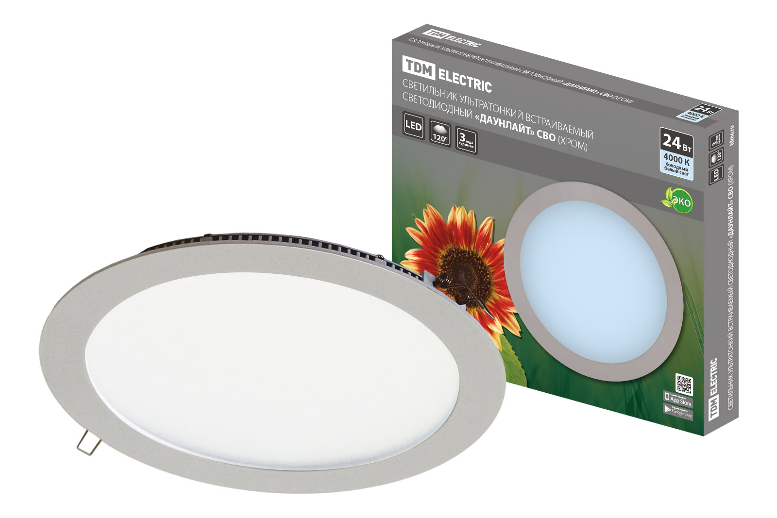 "Светильник ультратонкий встраиваемый светодиодный ""Даунлайт"" СВО (хром) 24 Вт 4000К TDM " SQ0329-0104