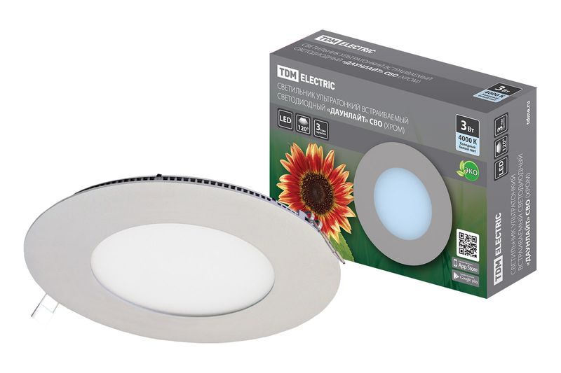 "Светильник ультратонкий встраиваемый светодиодный ""Даунлайт"" СВО (хром) 3 Вт 4000К TDM " SQ0329-0105