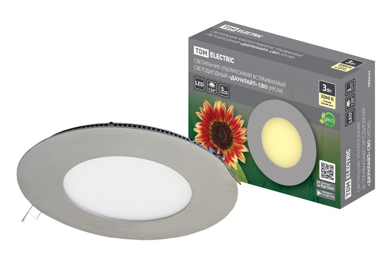 "Светильник ультратонкий встраиваемый светодиодный ""Даунлайт"" СВО (хром) 3 Вт 3000К TDM " SQ0329-0106