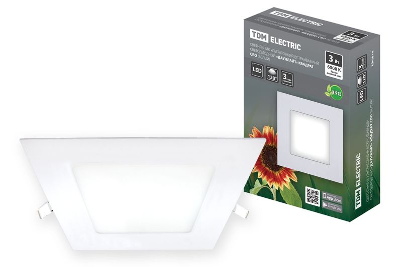 "Светильник ультратонкий встраиваемый светодиодный ""Даунлайт"" квадрат СВО (белый) 3 Вт 6500К TDM " SQ0329-0115