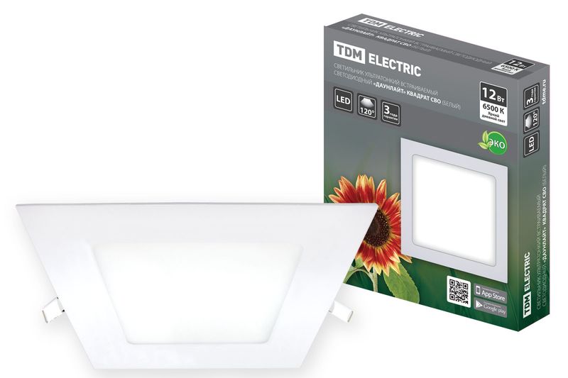 "Светильник ультратонкий встраиваемый светодиодный ""Даунлайт"" квадрат СВО (белый) 12 Вт 6500К TDM " SQ0329-0117