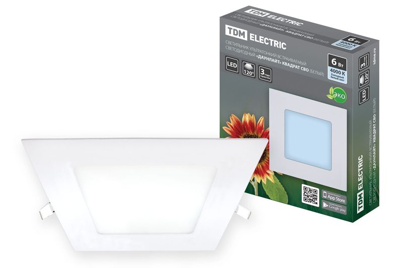 "Светильник ультратонкий встраиваемый светодиодный ""Даунлайт"" квадрат СВО (белый) 6 Вт 4000К TDM " SQ0329-0120