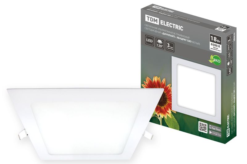 "Светильник ультратонкий встраиваемый светодиодный ""Даунлайт"" квадрат СВО (белый) 18 Вт 6500К TDM " SQ0329-0121