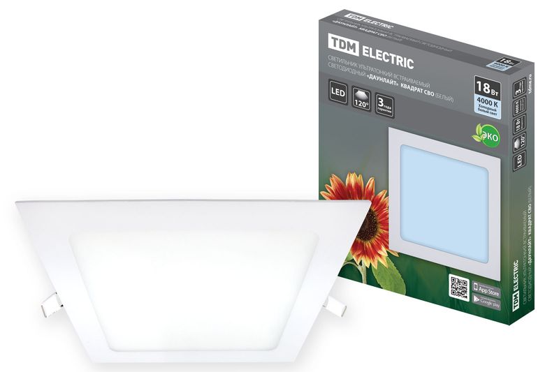 "Светильник ультратонкий встраиваемый светодиодный ""Даунлайт"" квадрат СВО (белый) 18 Вт 4000К TDM " SQ0329-0122
