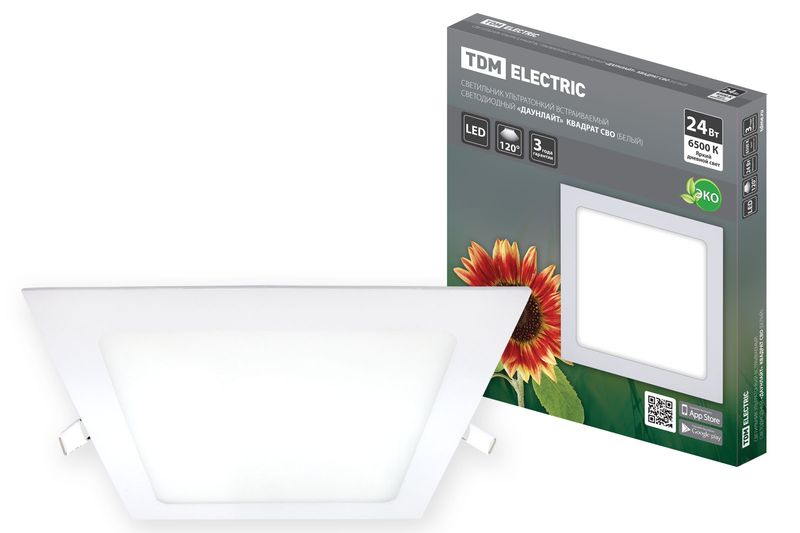 "Светильник ультратонкий встраиваемый светодиодный ""Даунлайт"" квадрат СВО (белый) 24 Вт 6500К TDM " SQ0329-0402