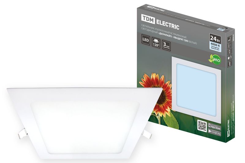 "Светильник ультратонкий встраиваемый светодиодный ""Даунлайт"" квадрат СВО (белый) 24 Вт 4000К TDM " SQ0329-0403