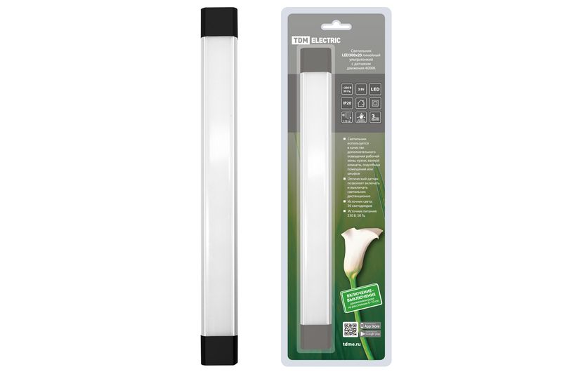 Светильник LED300х25 линейный ультратонкий, 3 Вт, 230 В, IR-сенсор,  4000К, TDM SQ0329-3609