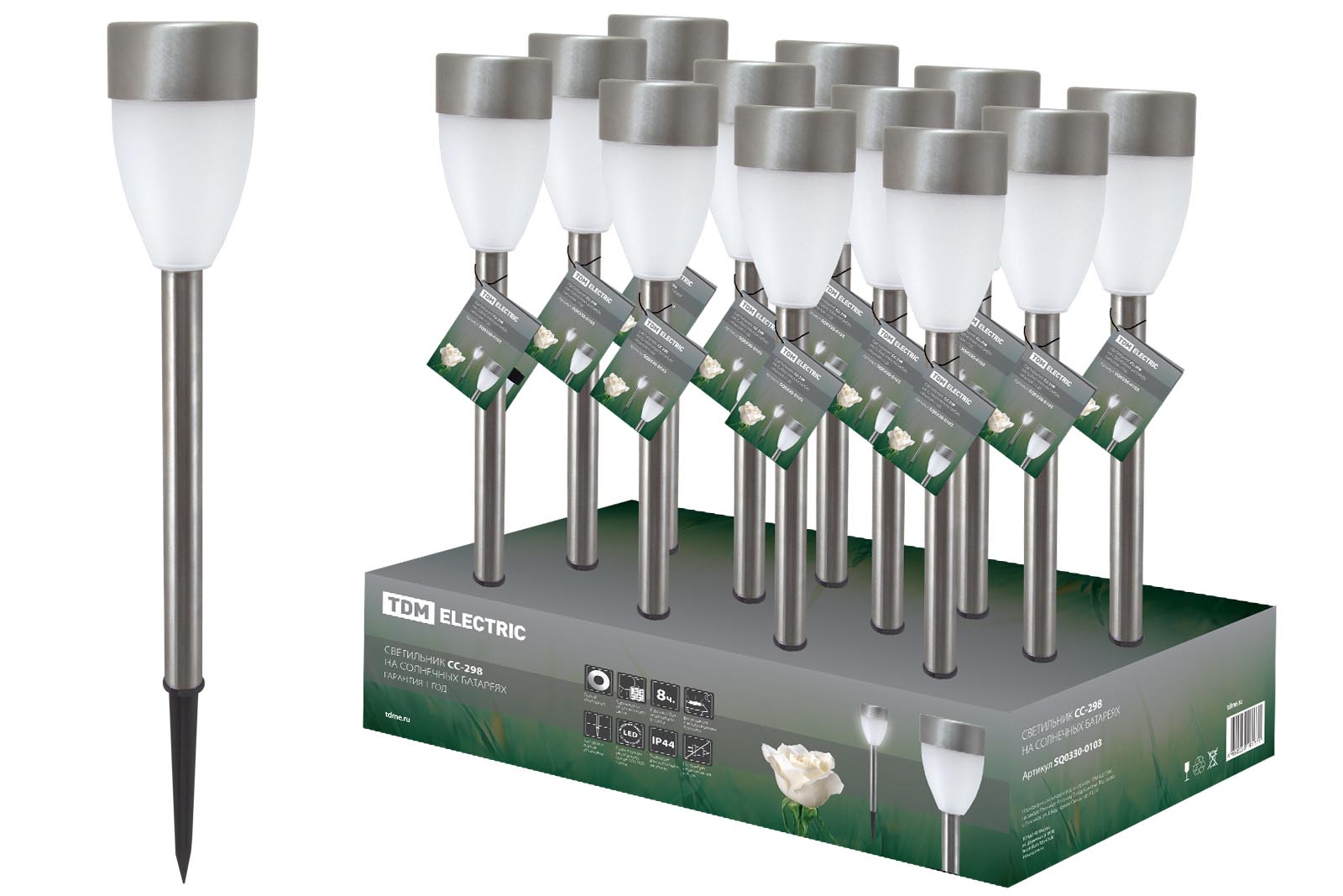 Светильник СС-298 на солнечных батареях, сталь, 5,5х37cм, ДБ, TDM SQ0330-0103