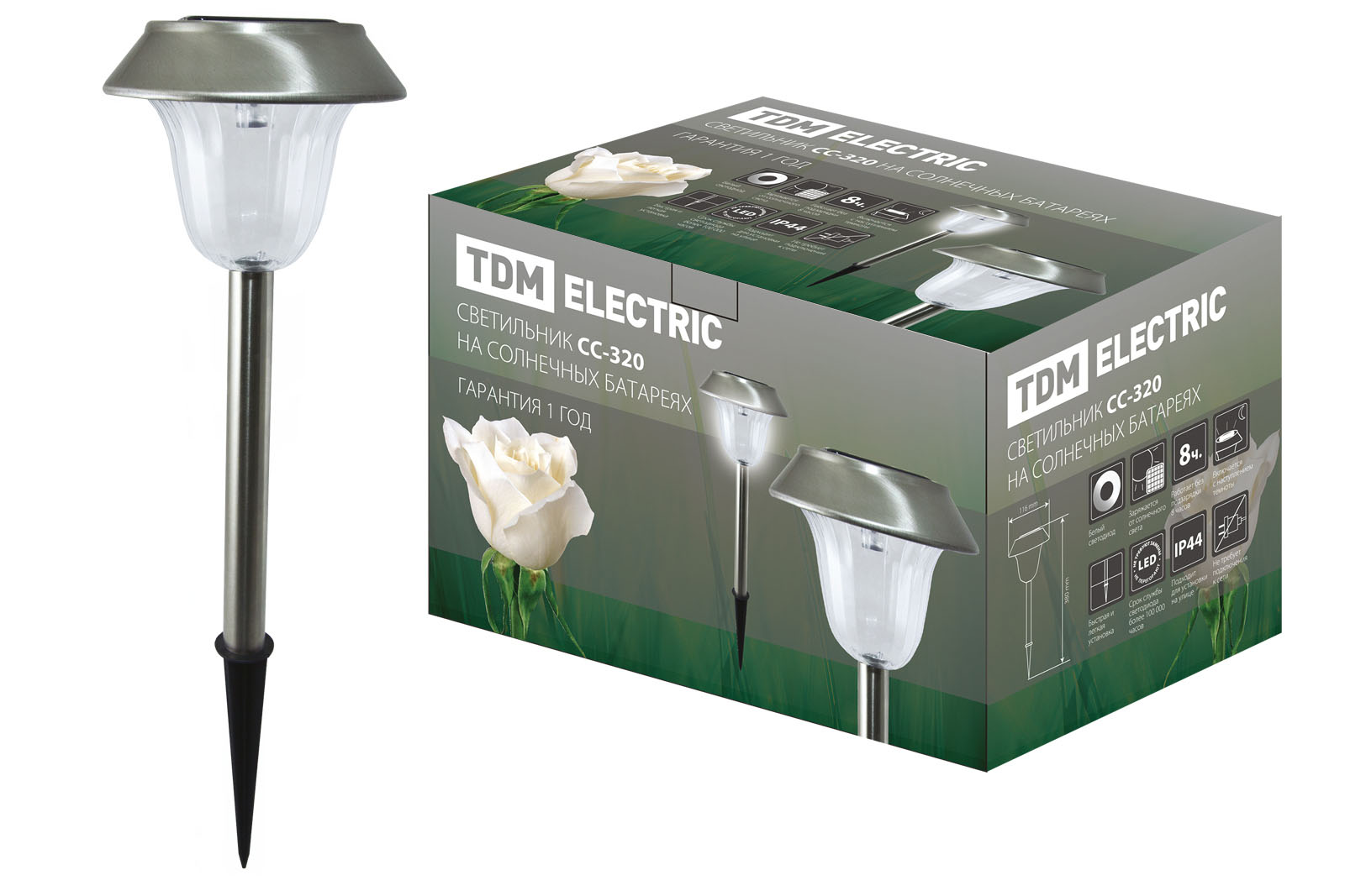 Светильник СС-320 на солнечных батареях, сталь, с выключателем, TDM SQ0330-0104