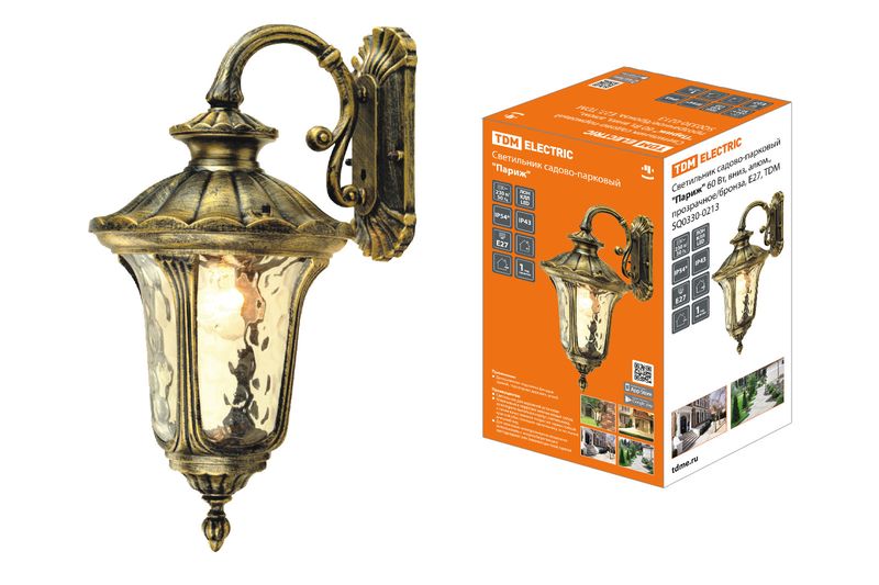"Светильник садово-парковый ""Париж"" 60 Вт, вниз, алюм., прозрачное/бронза, Е27, TDM" SQ0330-0213