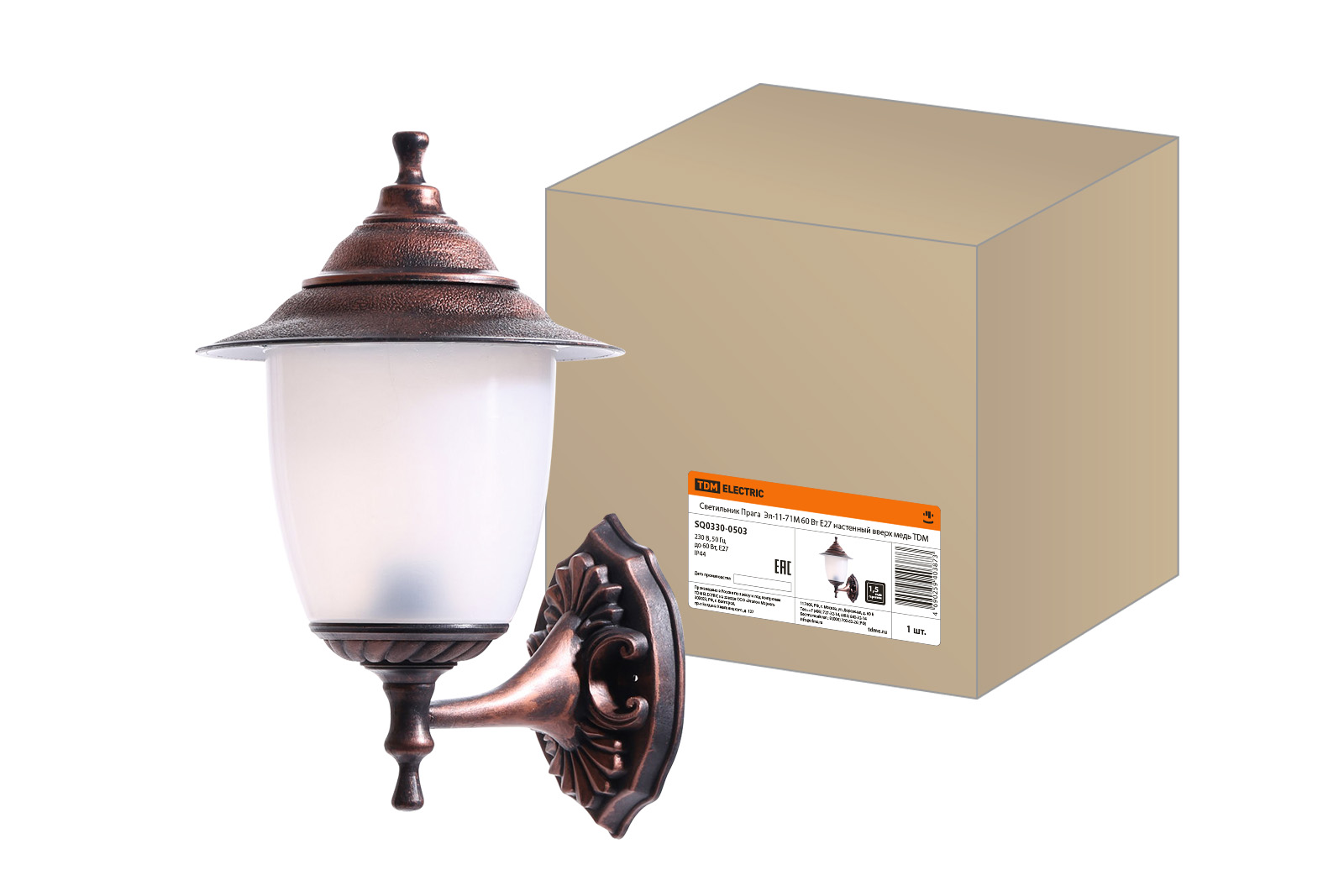 Светильник Прага Эл-11-71М 60 Вт Е27 настенный вверх медь TDM SQ0330-0503