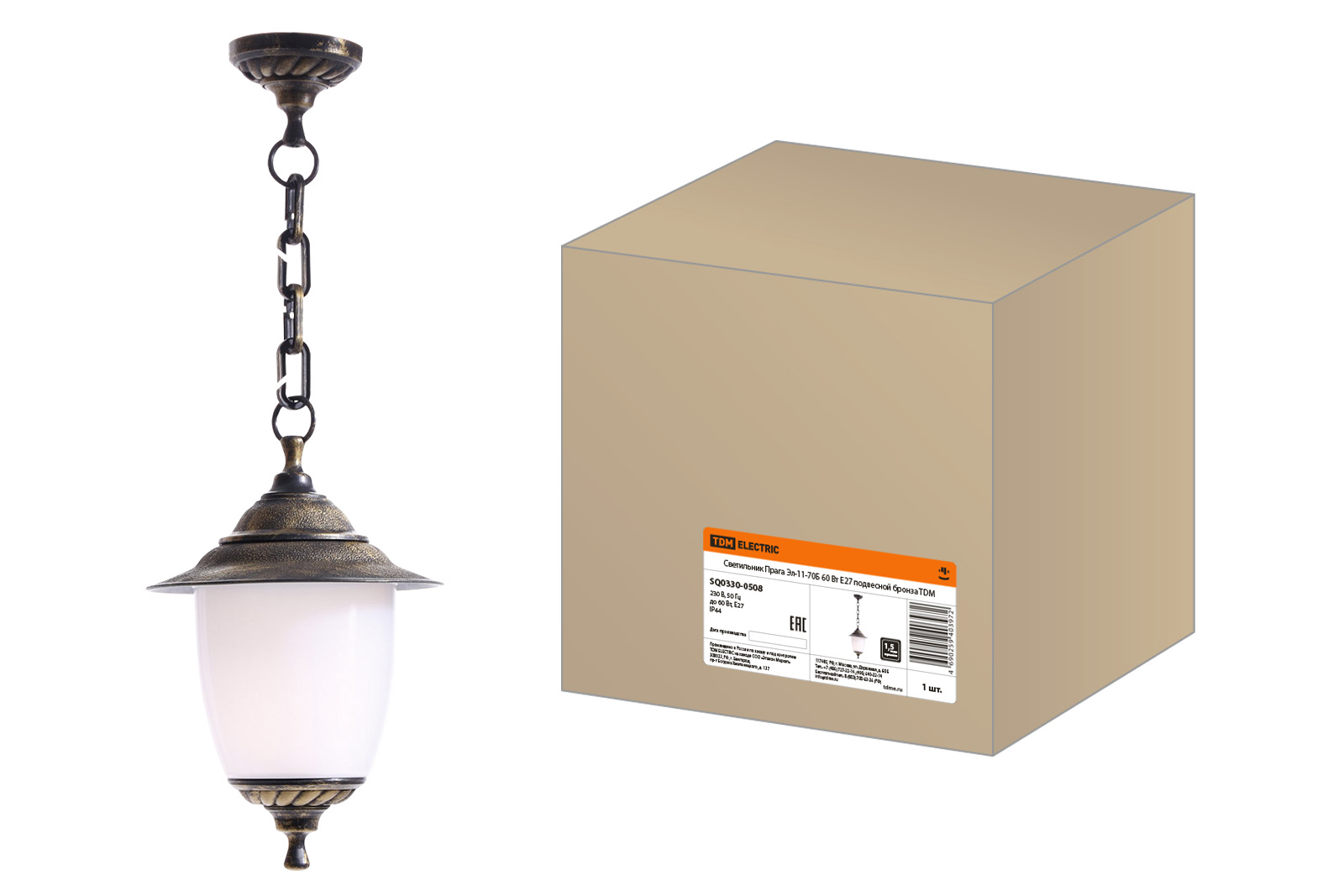 Светильник Прага Эл-11-70Б 60 Вт Е27 подвесной бронза TDM SQ0330-0508