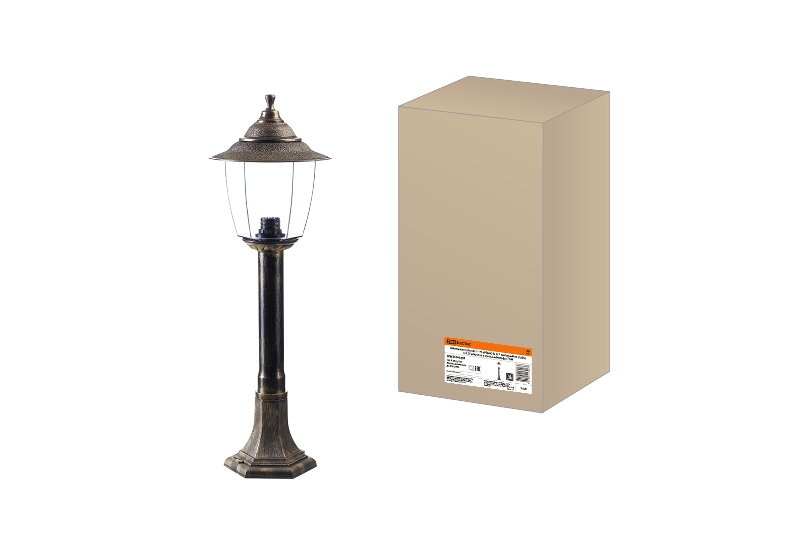 Светильник Прага Эл-11-73-075Б 60 Вт Е27 напольный на стойке h-0.75 м бронза, прозрачный плафон TDM SQ0330-0535