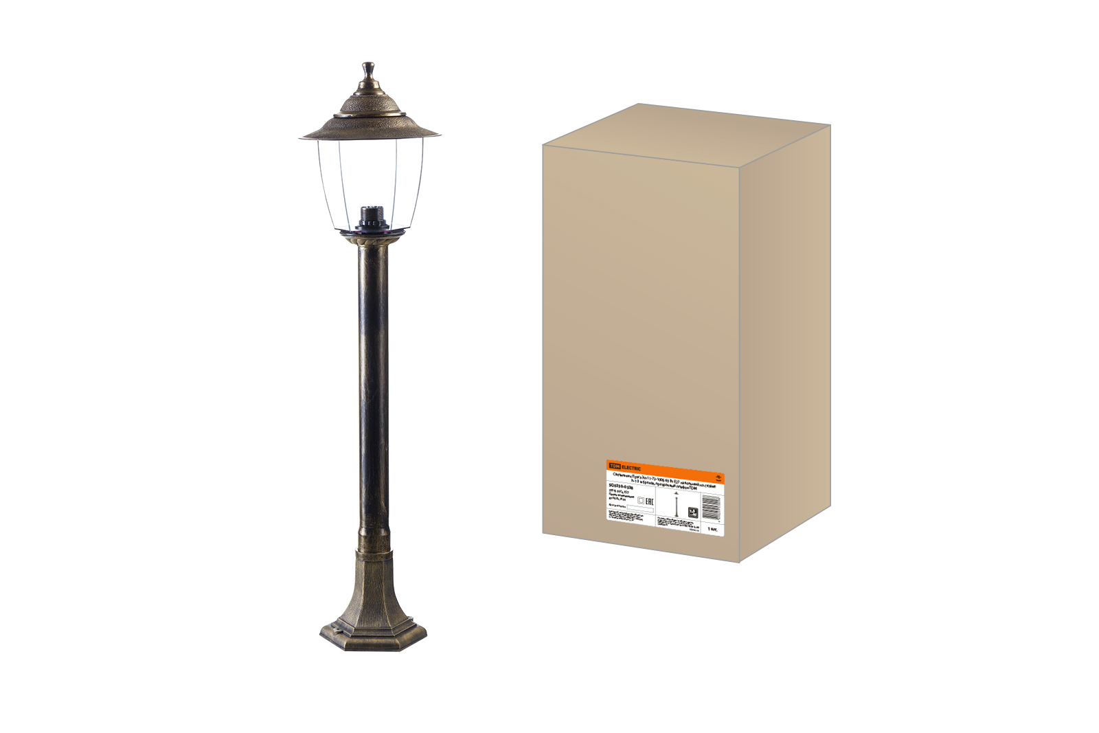 Светильник Прага Эл-11-73-100Б 60 Вт Е27 напольный на стойке h-1.0 м бронза, прозрачный плафон TDM SQ0330-0538