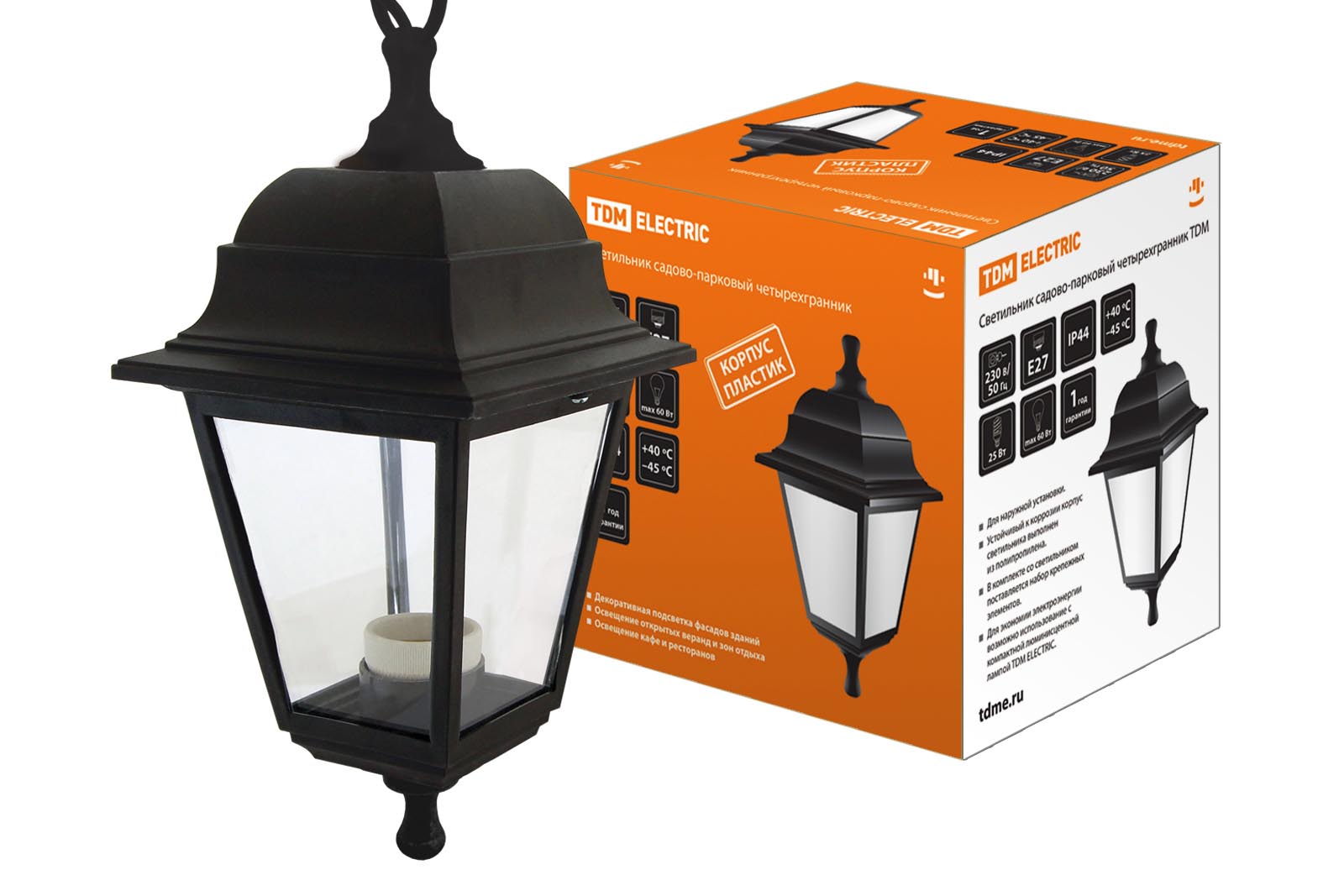 Светильник садово-парковый НСУ 04-60-001 четырехгранник, подвес, пластик, черный TDM SQ0330-0706