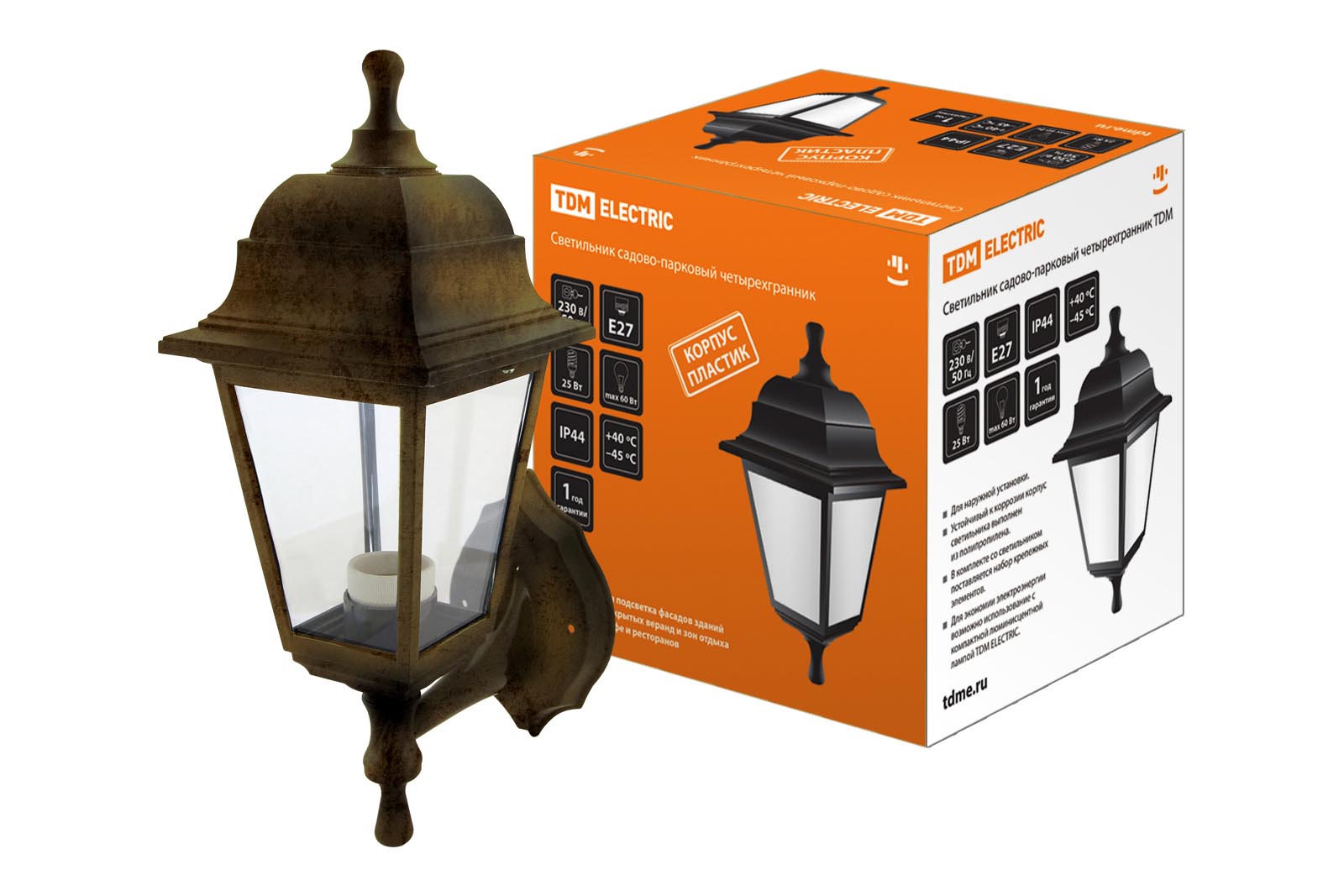Светильник садово-парковый НБУ 04-60-001 четырехгранник, настенный, пластик, бронза TDM SQ0330-0714