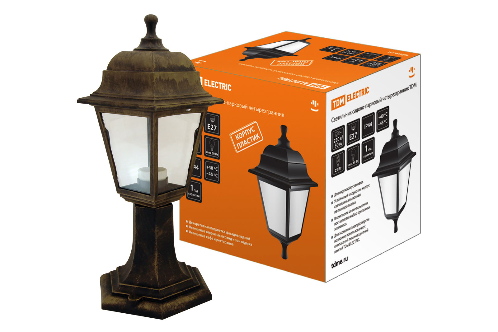 Светильник садово-парковый НТУ 04-60-001 четырехгранник, стойка, пластик, бронза TDM SQ0330-0715