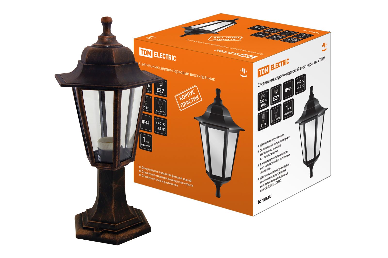 Светильник садово-парковый НТУ 06-60-001 шестигранник, стойка, пластик, медь TDM SQ0330-0722