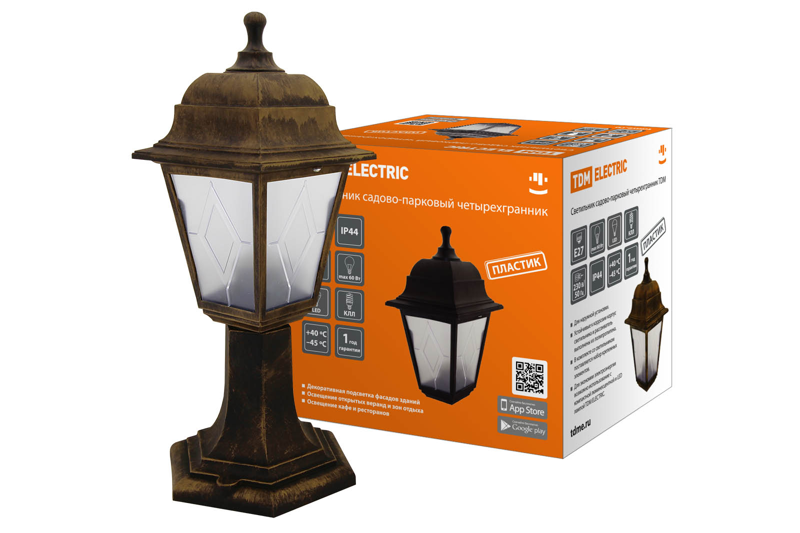 Светильник садово-парковый НТУ 04-60-001 четырехгр., стойка, пластик, расс.пластик, бронза TDM SQ0330-0775