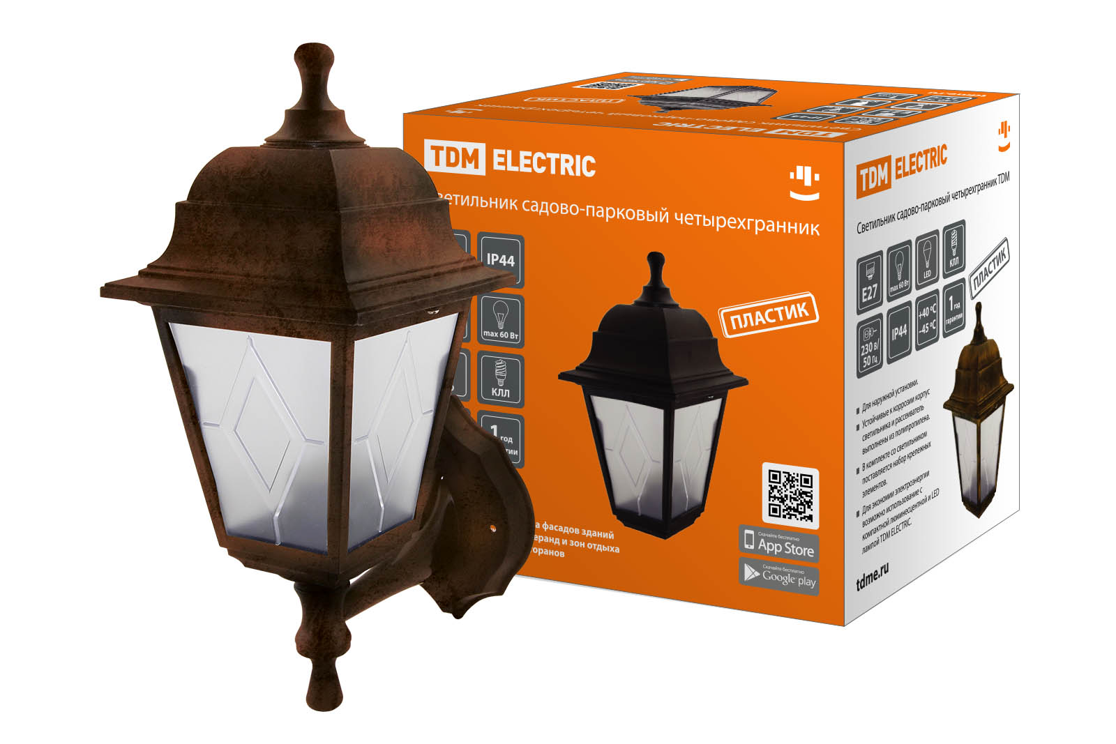 Светильник садово-парковый НБУ 04-60-001 четырехгр., настенный, пластик, расс.пластик, медь TDM SQ0330-0784