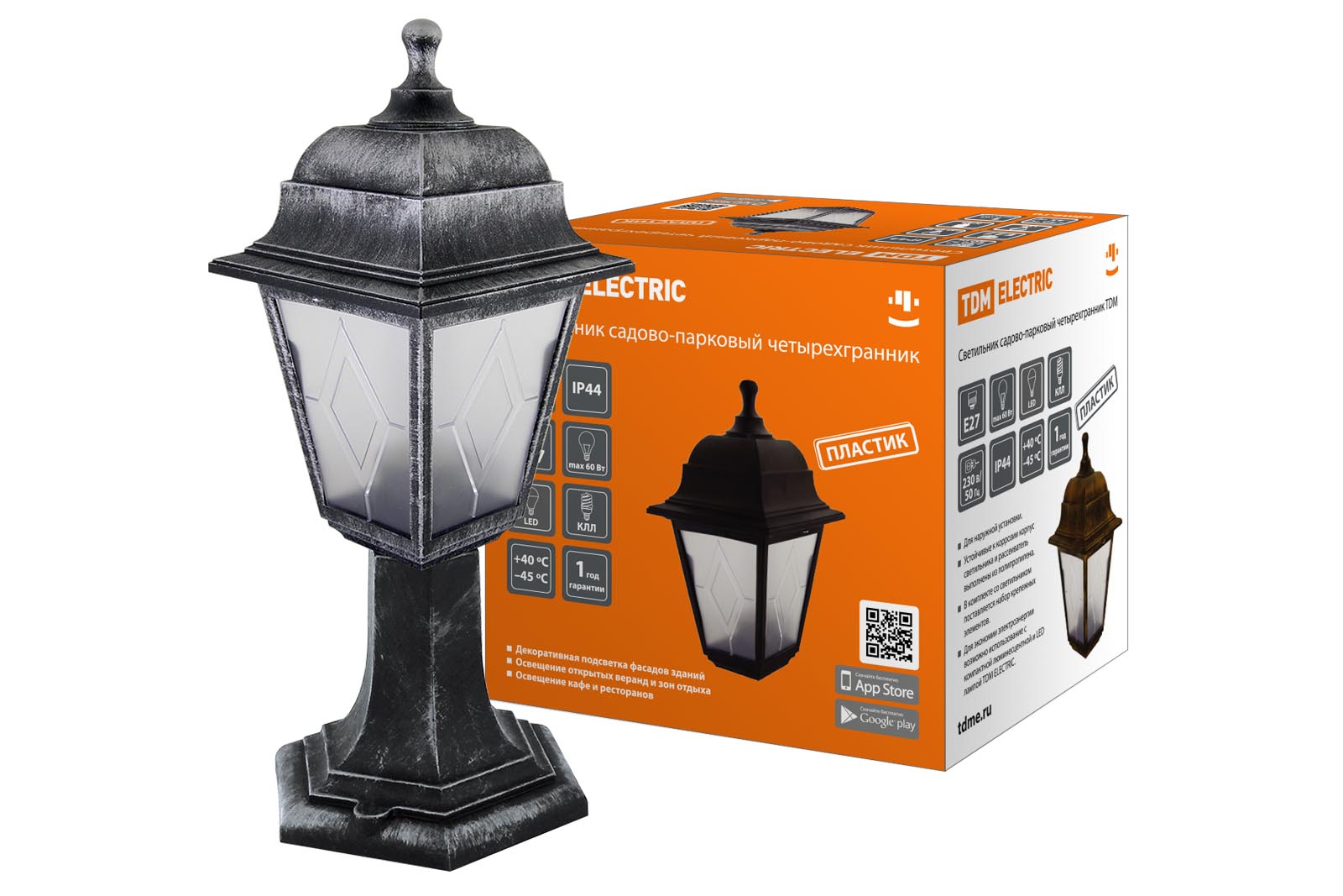 Светильник садово-парковый НТУ 04-60-001 четырехгр., стойка, пластик, расс.пластик, серебро TDM SQ0330-0795