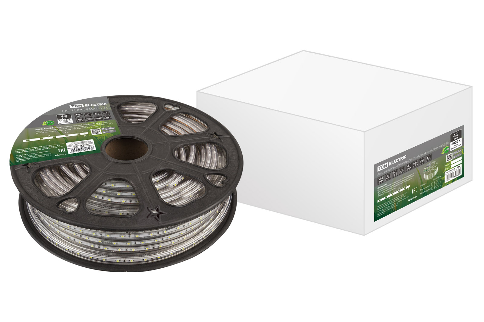 Лента светодиодная SMD2835-60 LED/м-220 В-4,8 Вт/м-IP67-6000 K (30м) TDM SQ0331-0110