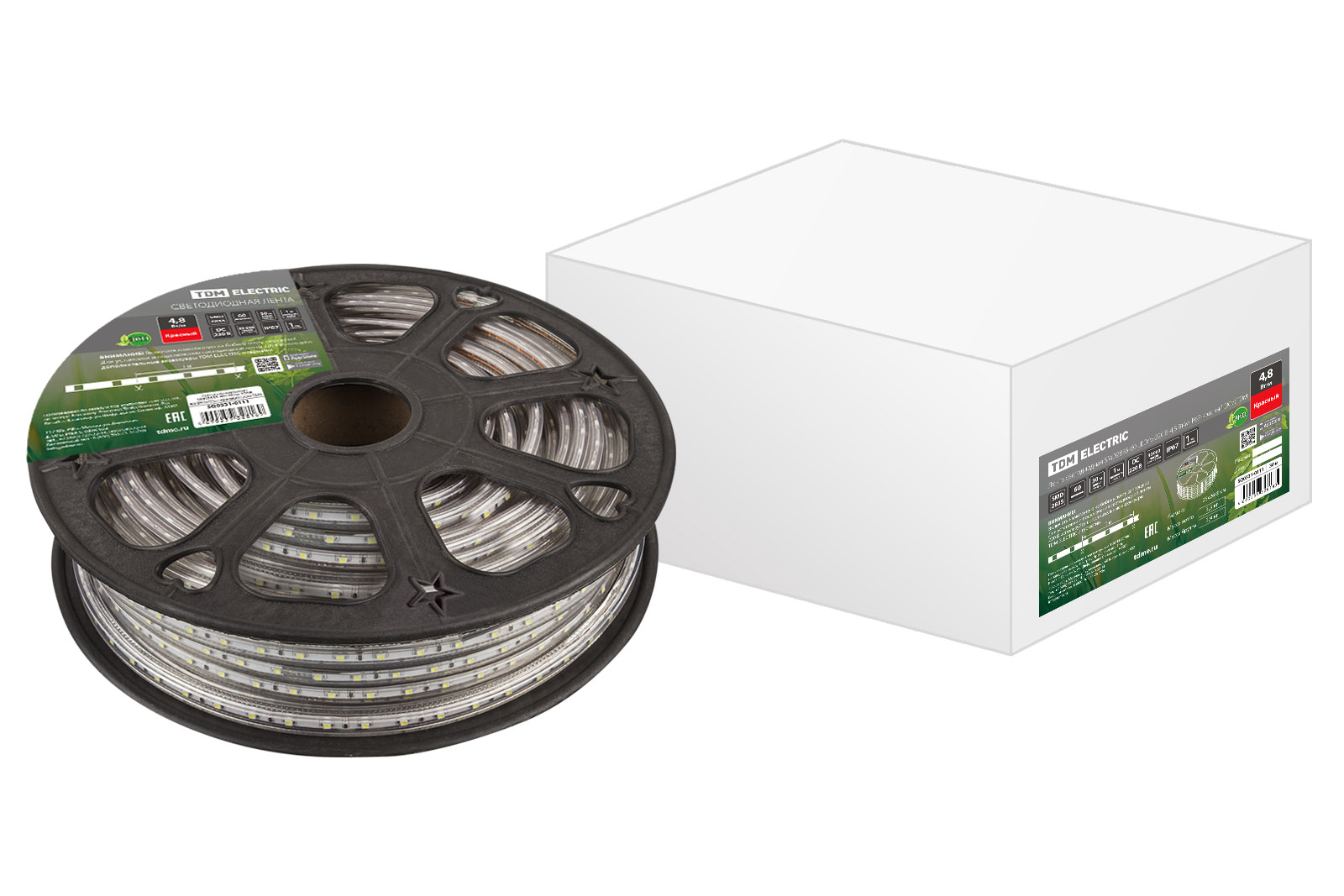 Лента светодиодная SMD2835-60 LED/м-220 В-4,8 Вт/м-IP67-красный (30м) TDM SQ0331-0111