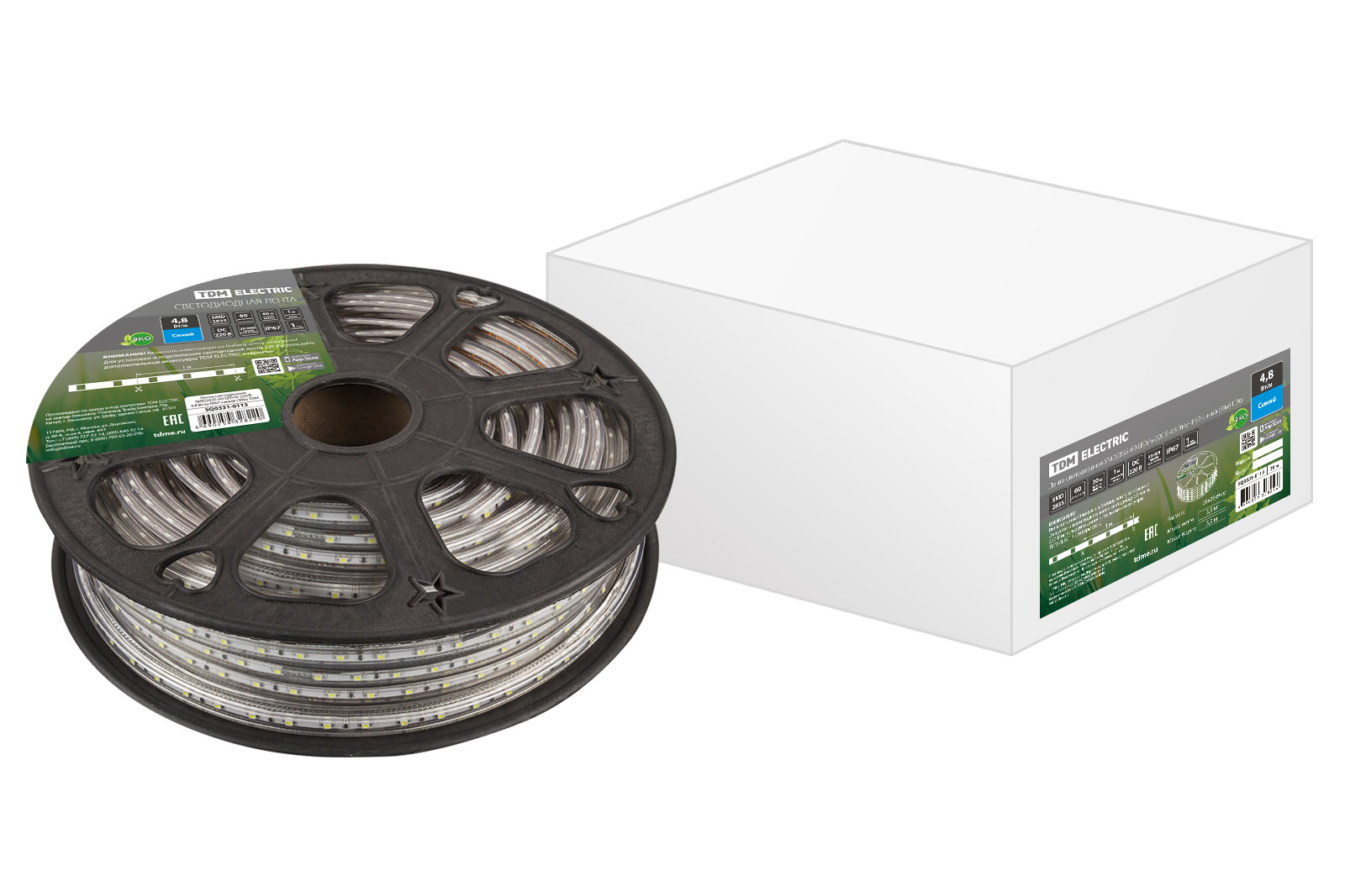 Лента светодиодная SMD2835-60 LED/м-220 В-4,8 Вт/м-IP67-синий (30м) TDM SQ0331-0113