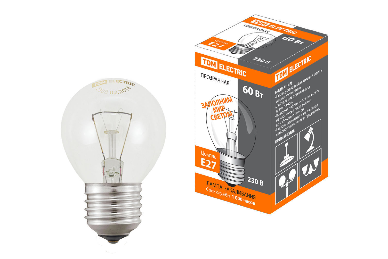 "Лампа накаливания ""Шар прозрачный"" 60 Вт-230 В-Е27 TDM " SQ0332-0004