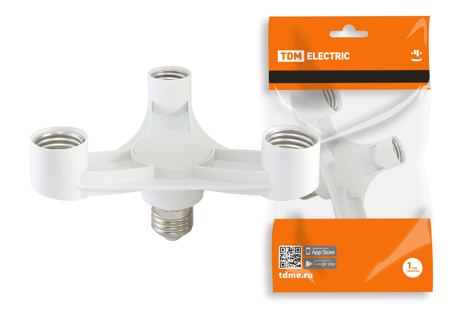 Переходник Е27-3хЕ27, белый, TDM SQ0335-1016