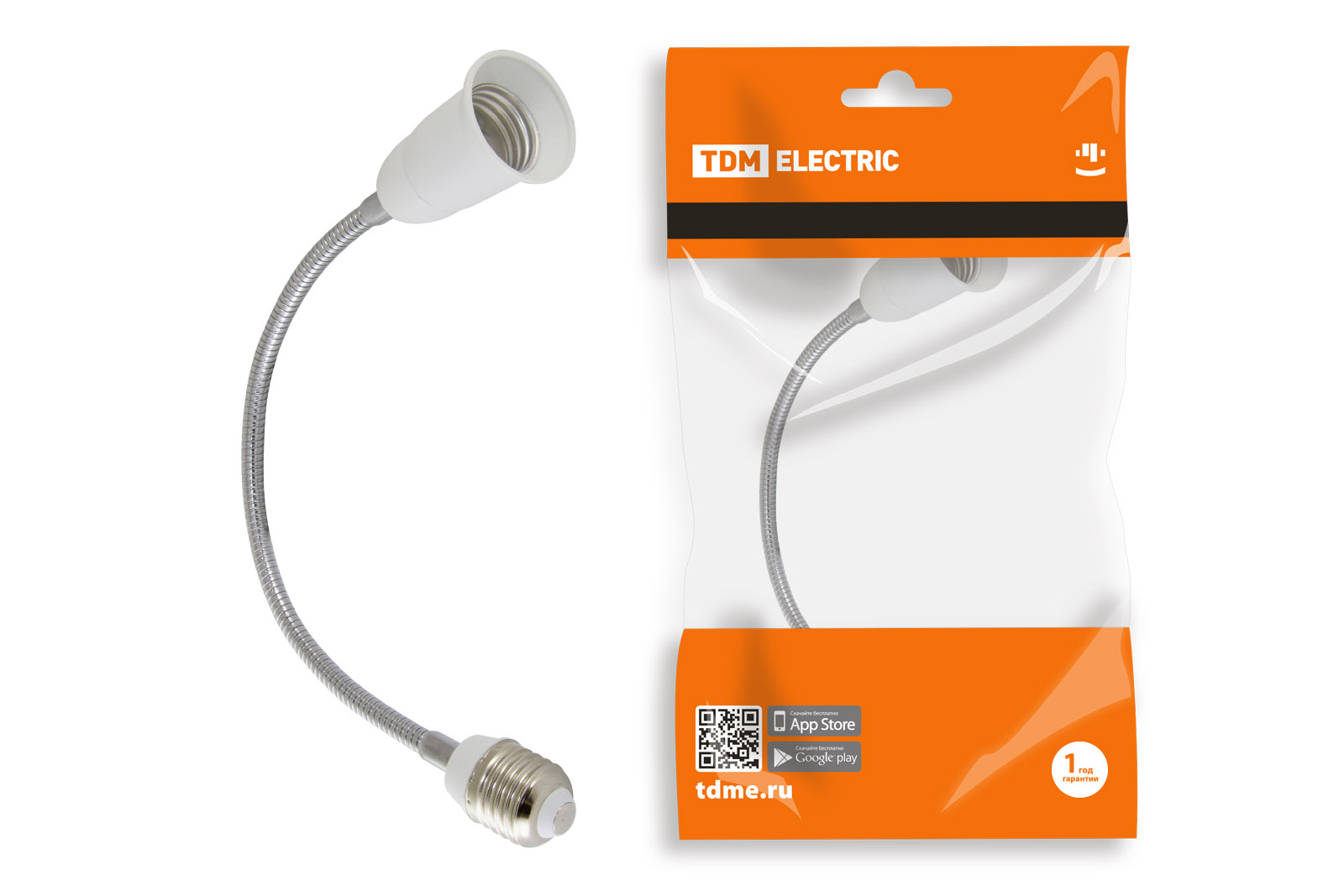 Переходник Е27-Е27 гибкий 300мм, белый, TDM SQ0335-1018