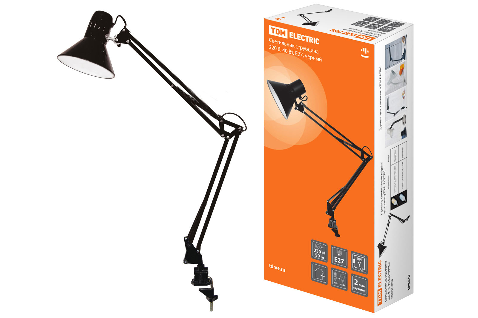 Светильник струбцина 220В, 40Вт, E27 черный TDM SQ0337-0028