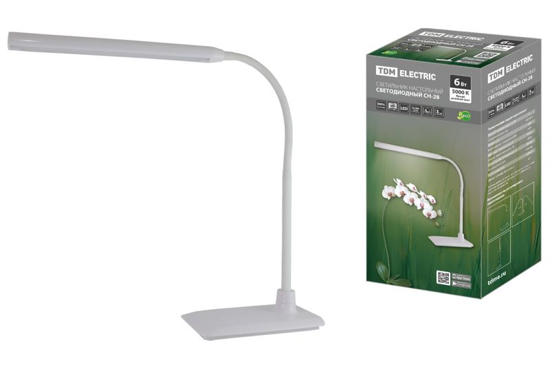 Светильник светодиодный настольный СН-28, 6 Вт, сенсор-диммер, 5000 К, 220 В, белый, TDM SQ0337-0094