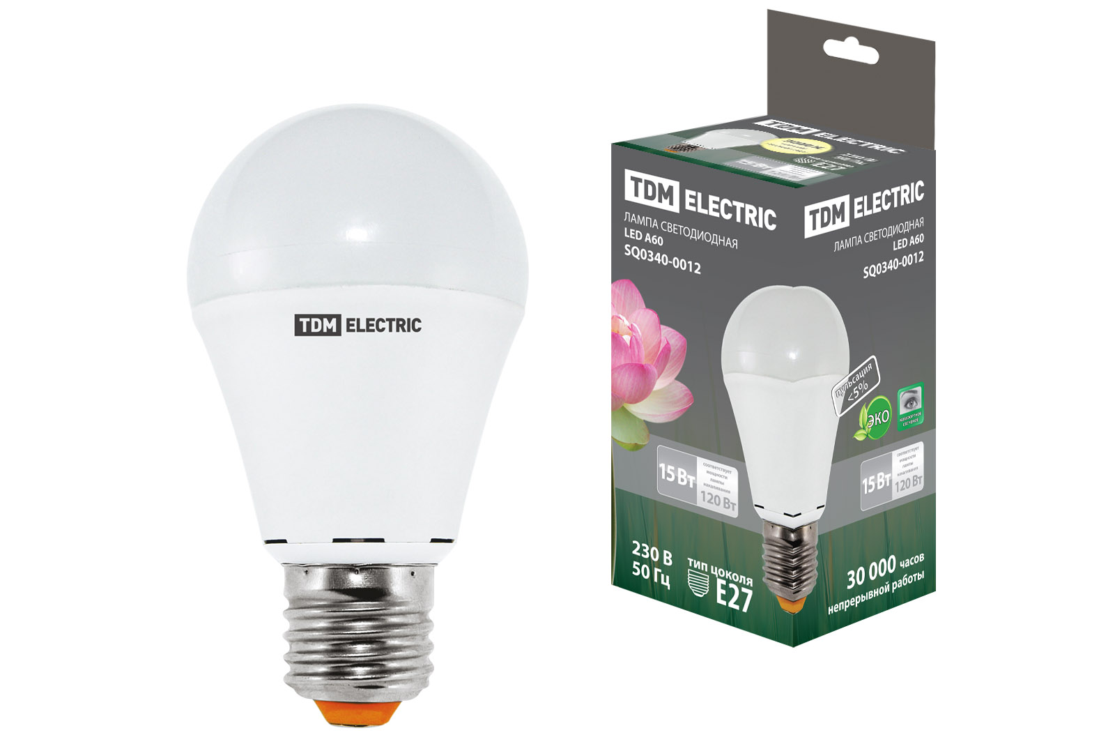 Лампа светодиодная А60 - 15 Вт-220 В -3000 К–E27 TDM SQ0340-0012