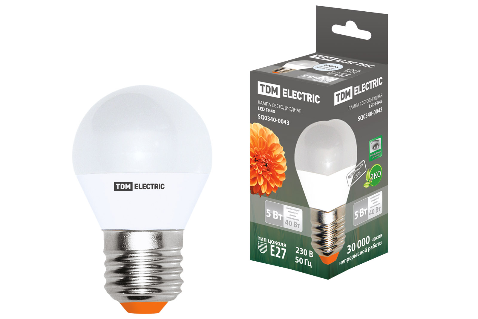 Лампа светодиодная FG45-5 Вт-220 В-4000 К–E27 TDM SQ0340-0043