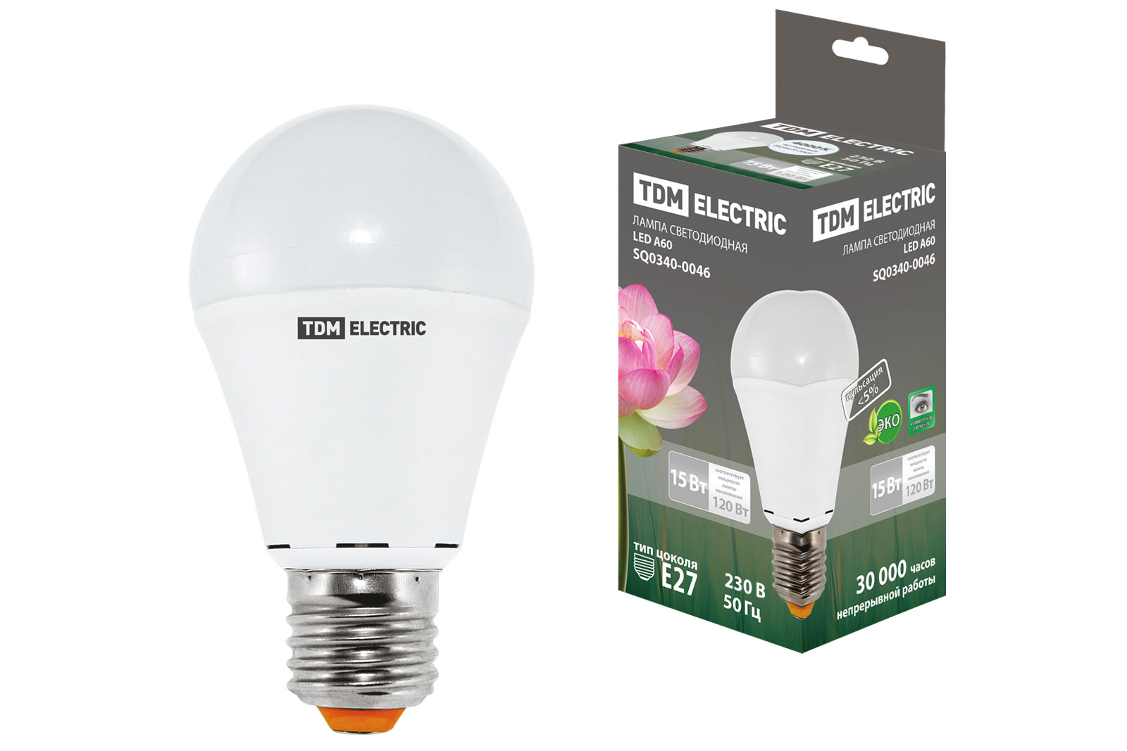 Лампа светодиодная А60 - 15 Вт-220 В -4000 К–E27 TDM SQ0340-0046