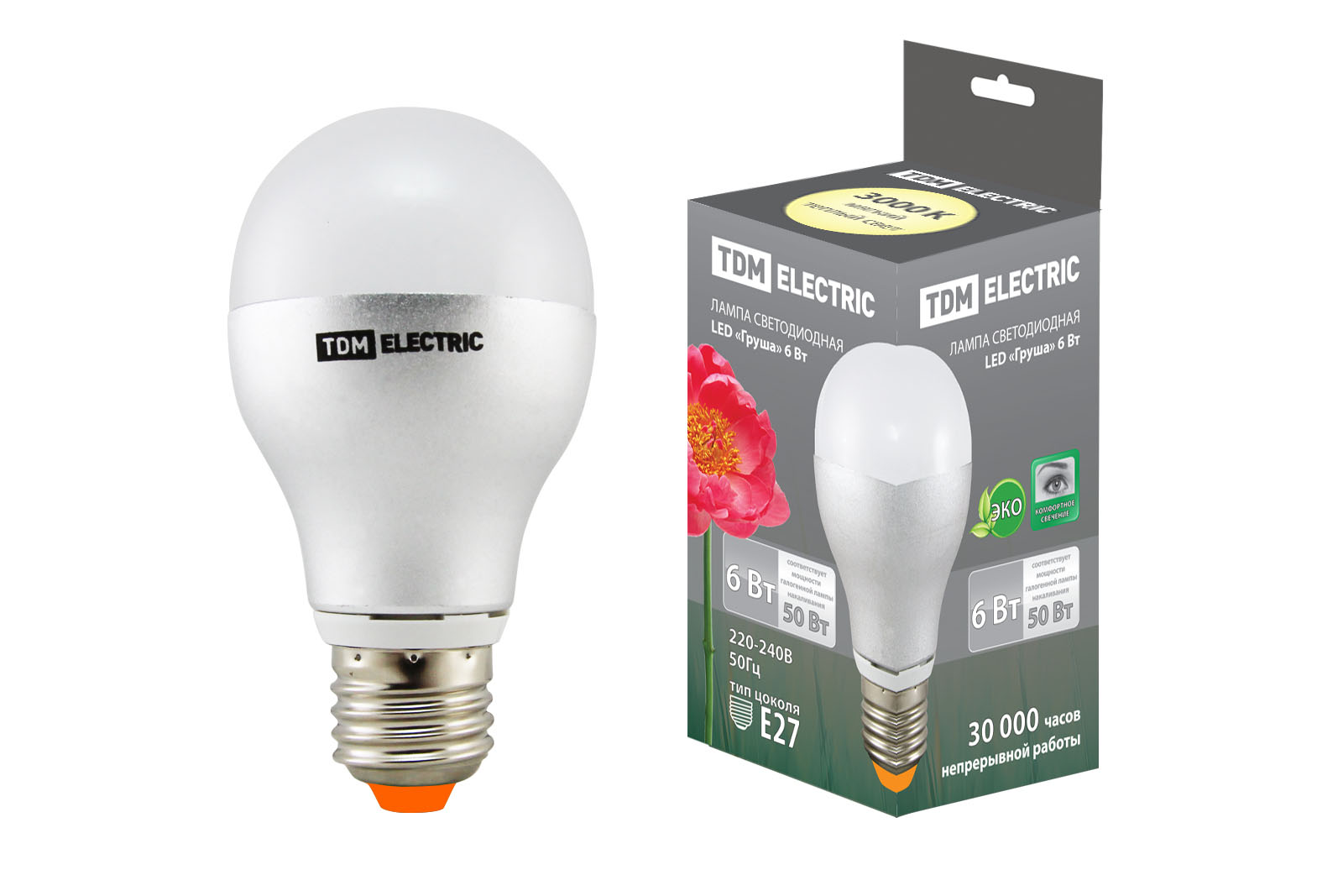 Лампа светодиодная Груша - 6 Вт - 220 В - 3000 К – E27 TDM SQ0340-0066