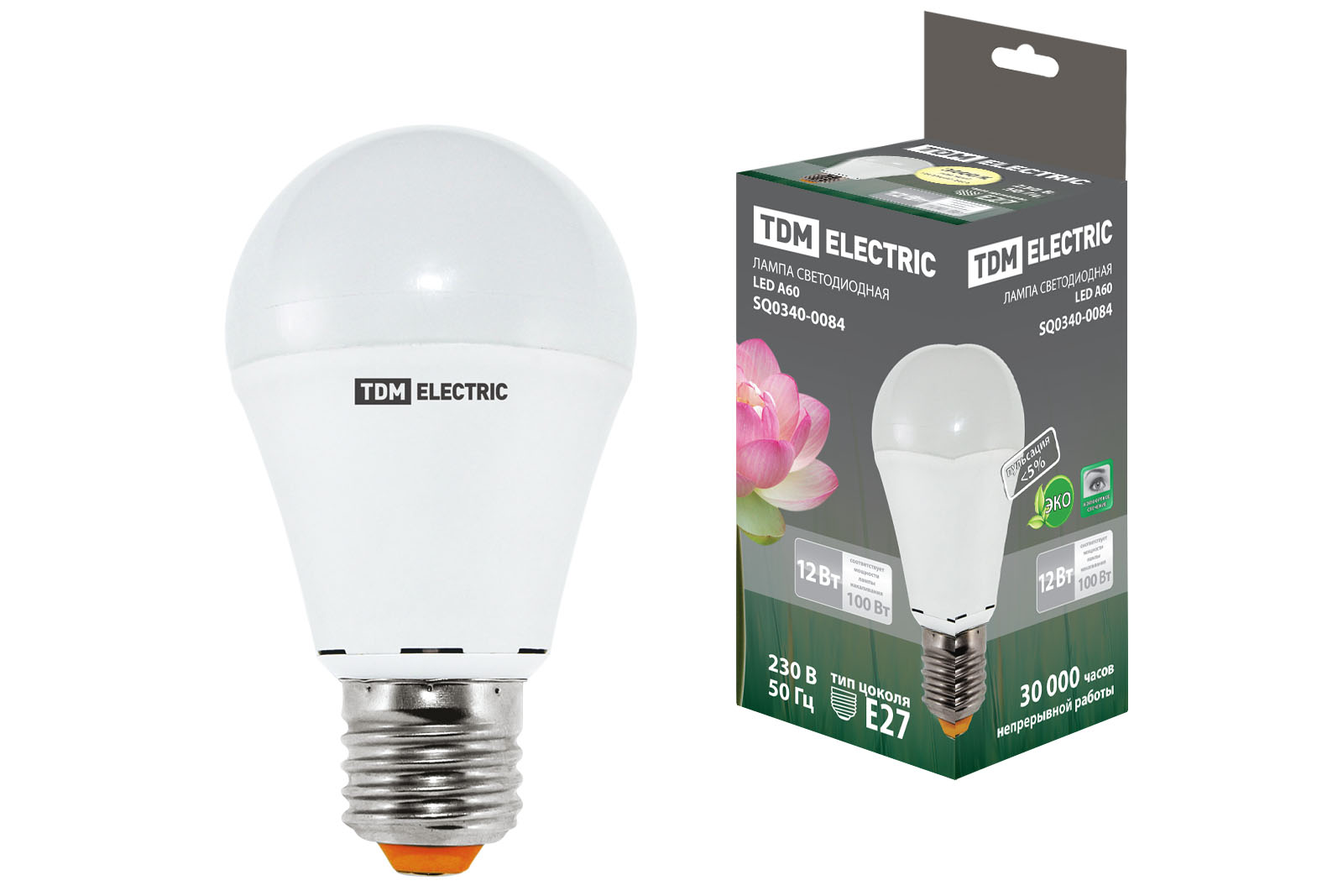 Лампа светодиодная А60 - 12 Вт-220 В -3000 К–E27 TDM SQ0340-0084