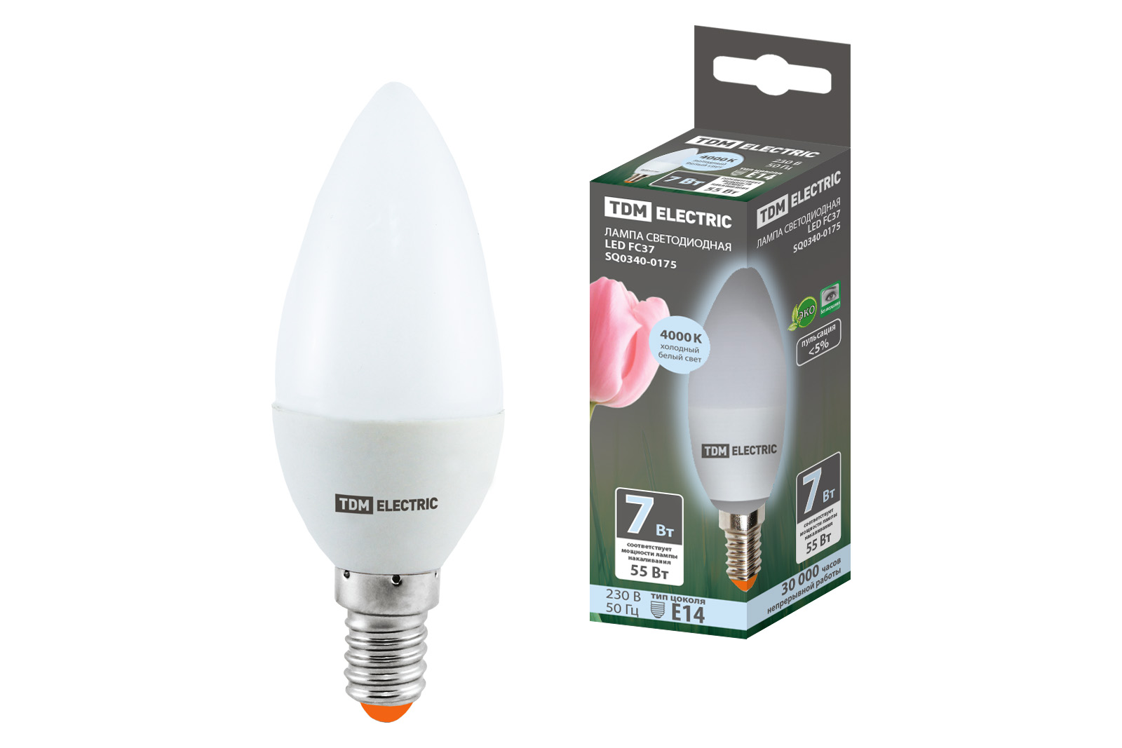 Лампа светодиодная FС37-7 Вт-230 В -4000 К–E14 TDM SQ0340-0175