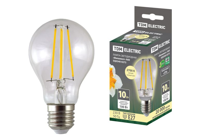 "Лампа светодиодная ""Филамент"" А60-10 Вт-230 В-2700 К–E27 TDM"