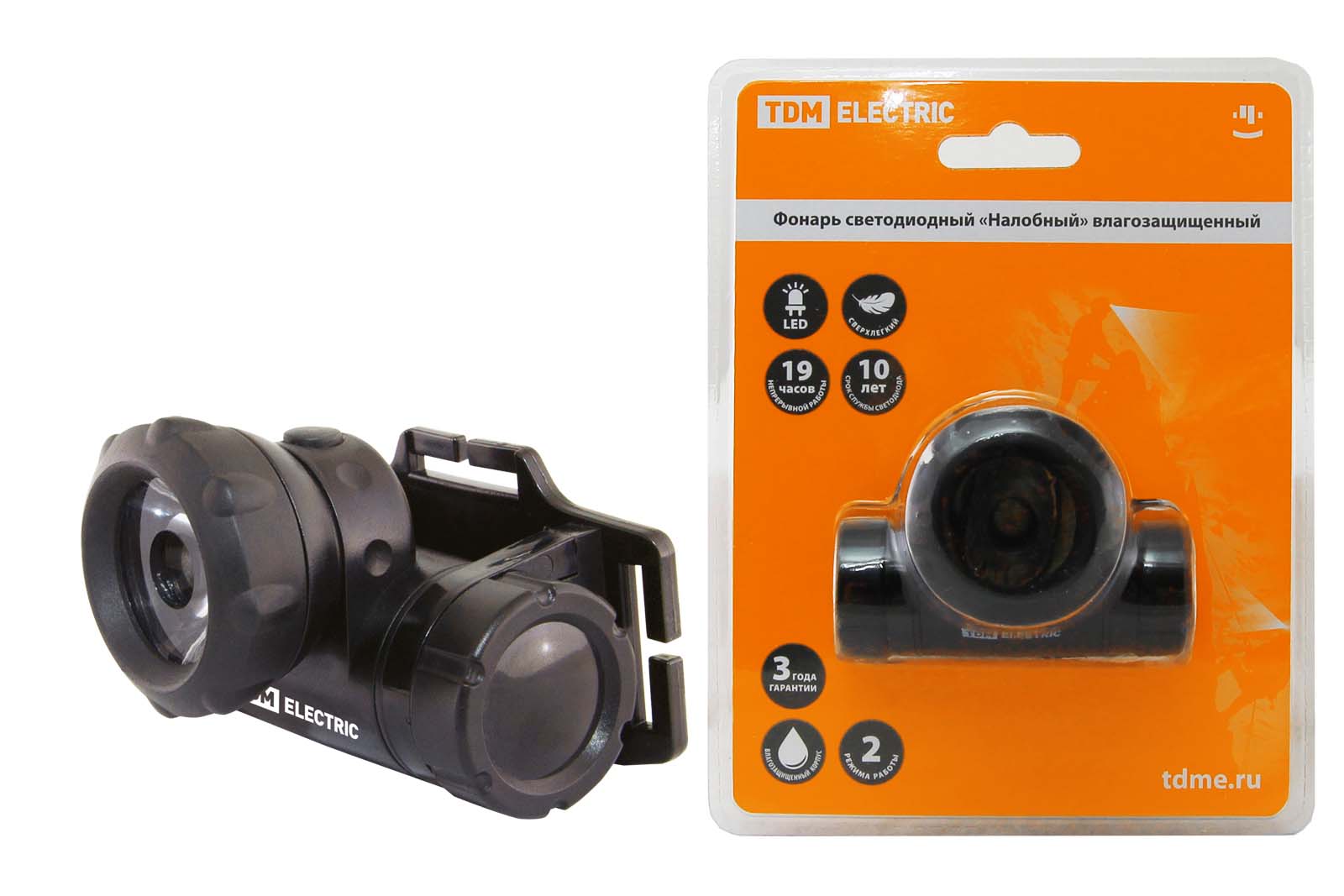 "Фонарь светодиодный ""Налобный"" влагозащищенный, 1 Вт светодиод 60 лм/Вт, IP54 бат. 3*ААA TDM" SQ0350-0007