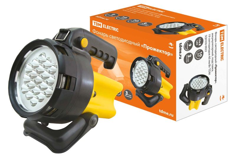 "Фонарь светодиодный ""Прожектор"", аккумуляторный, подставка, 19 светодиодов 60 лм/Вт TDM " SQ0350-0022