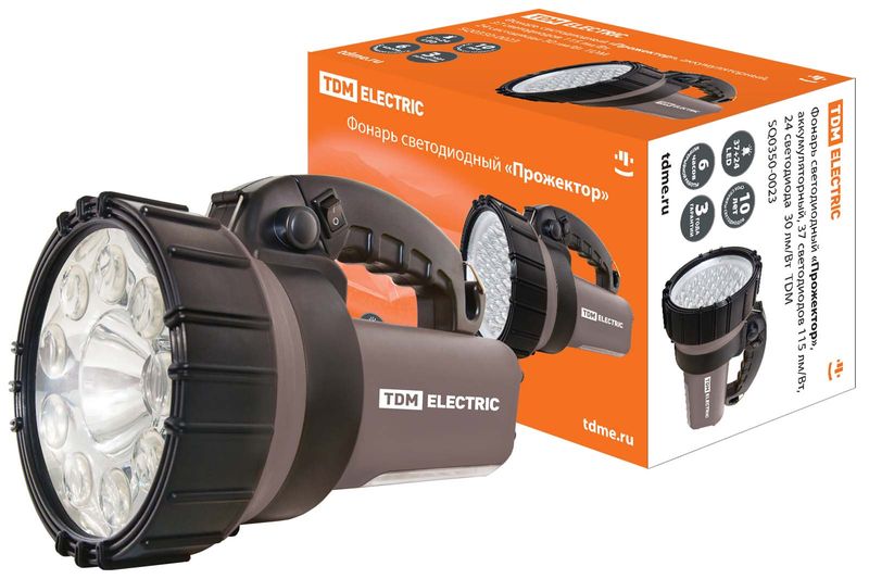 "Фонарь светодиодный ""Прожектор"", аккум., 37 светодиодов 115 лм/Вт, 24 светодиода 30 лм/Вт TDM" SQ0350-0023
