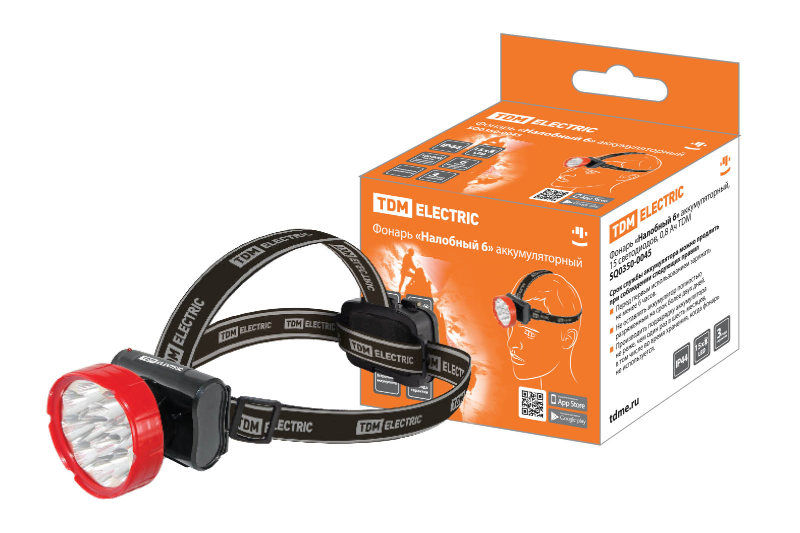 Фонарь «Налобный 6» аккумуляторный, 15 светодиодов, 0,8 Ач TDM SQ0350-0045